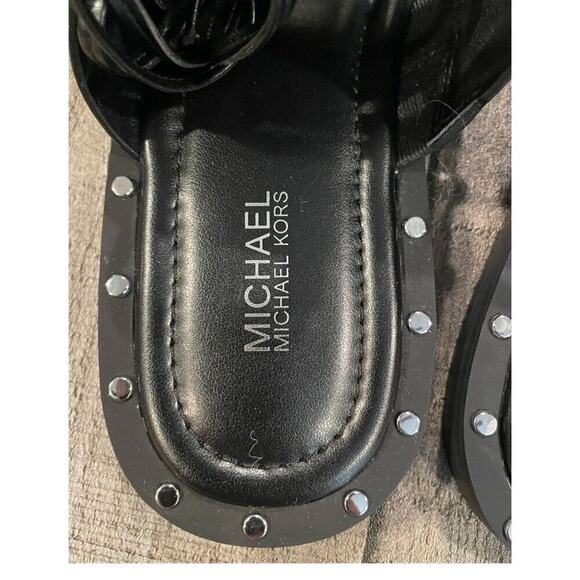 MICHAEL Michael Kors | Black Jagger Ankle-Tie Studded Leather Sandal | Size 7 - Picture 5 of 13